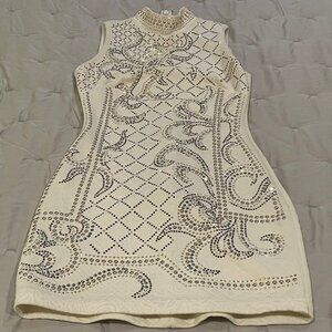 Perfect for the Holidays!! Bebe White Sleeveless High Neck Dress